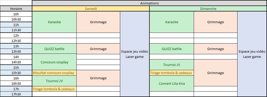 Programme animations
